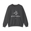 Jesus Saves Crewneck Sweatshirt — Christian Dove Cross Apparel (John 14:6 Back)