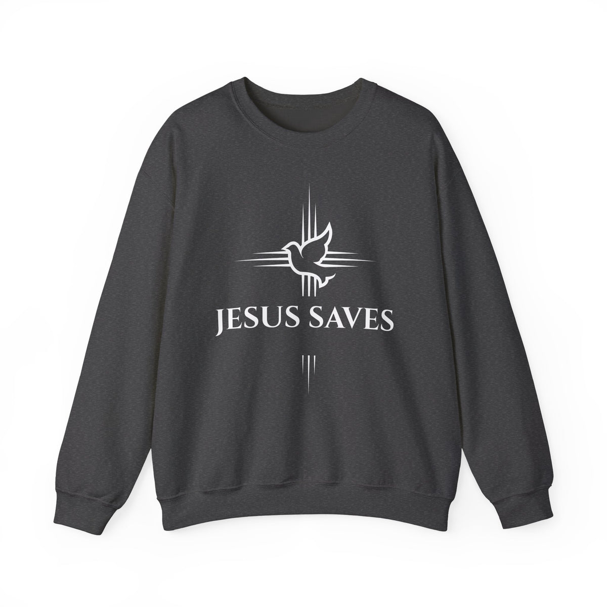 Jesus Saves Crewneck Sweatshirt — Christian Dove Cross Apparel (John 14:6 Back)