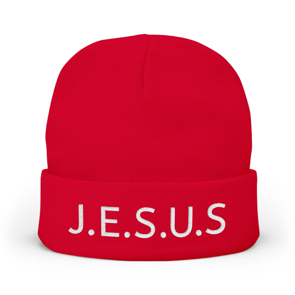 Embroidered JESUS Knit Beanie — Christian Faith Winter Hat