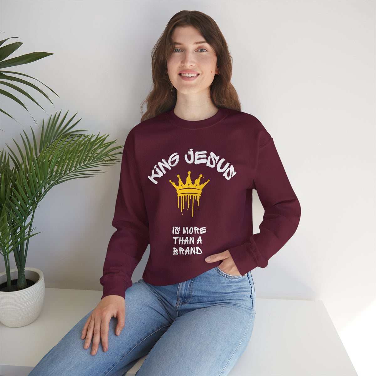 King Jesus Crewneck Sweatshirt — "King Jesus Is More Than A Brand" Religious Pullover