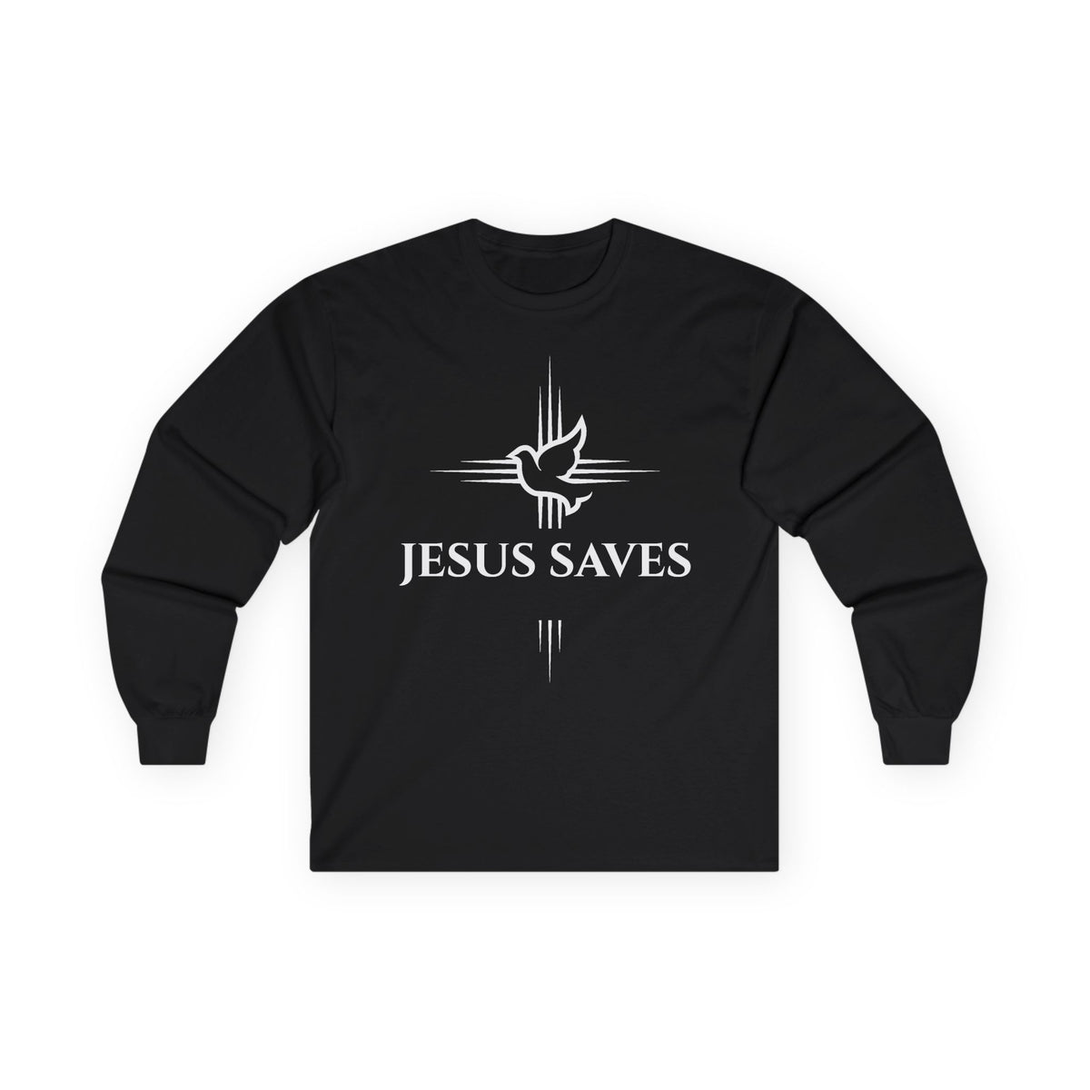 Christian Long Sleeve Tee — "Jesus Saves" with John 14:6 Back
