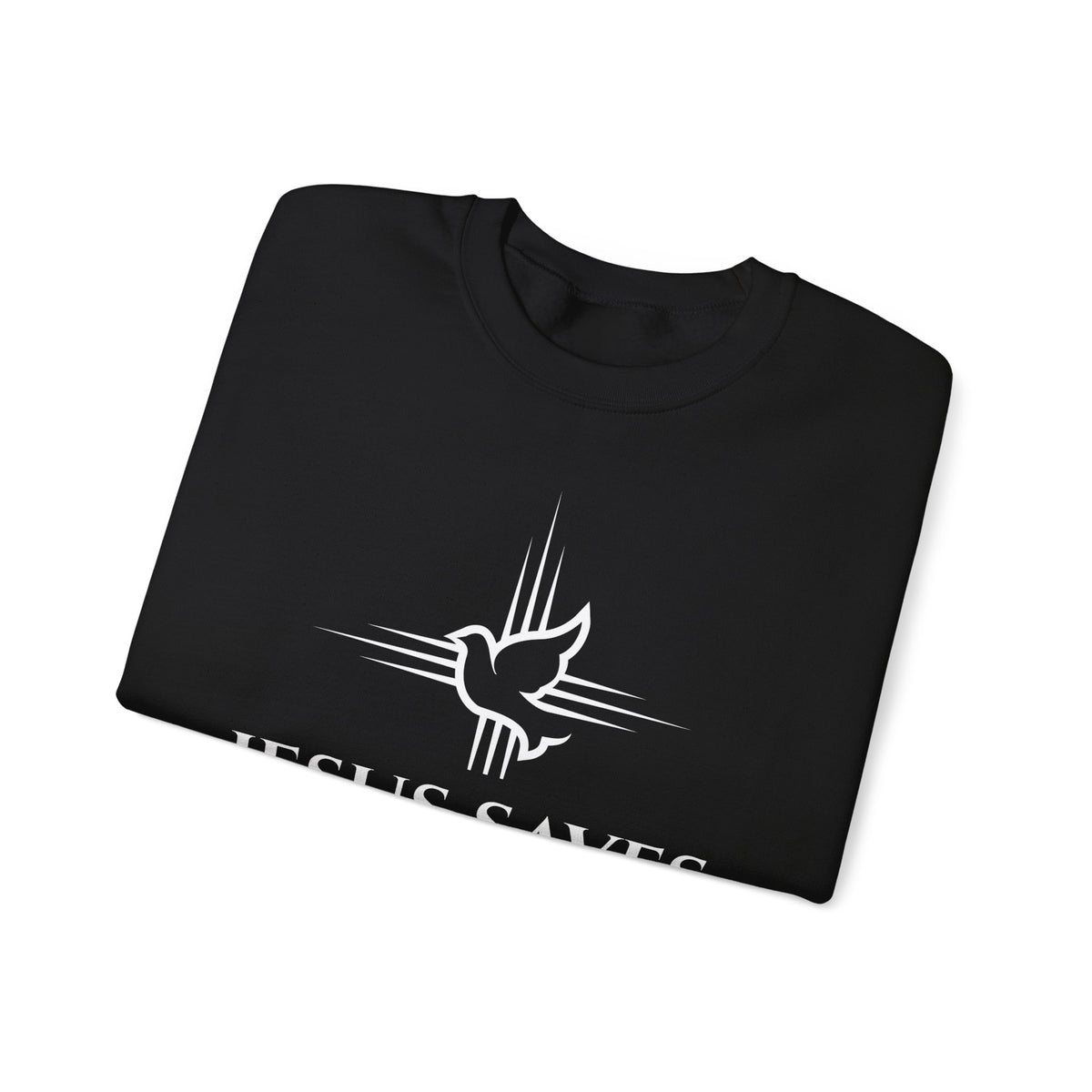 Jesus Saves Crewneck Sweatshirt — Christian Dove Cross Apparel (John 14:6 Back)