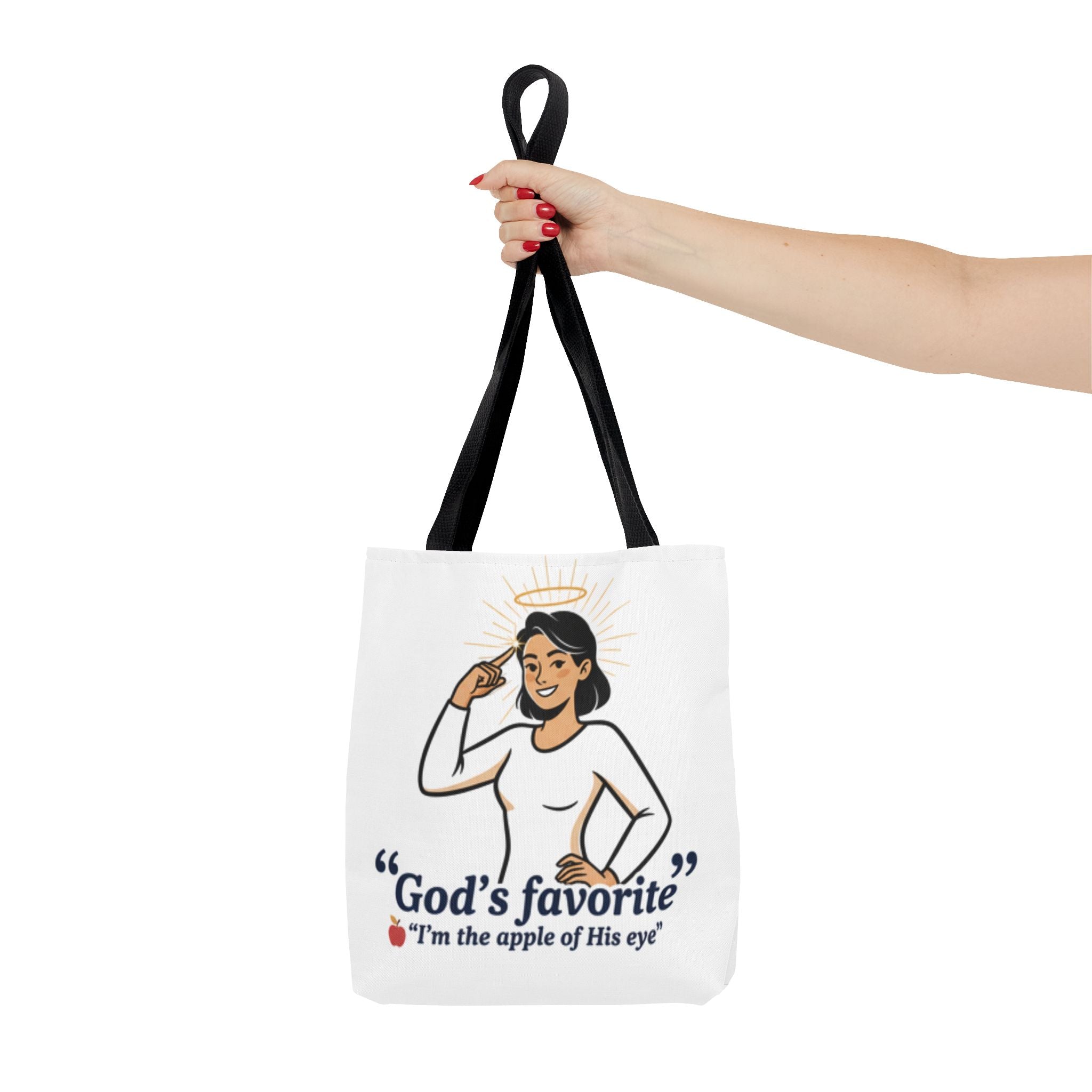 Christian Tote Bag — "God's Favorite: I'm the Apple of His Eye" Psalm 17:8