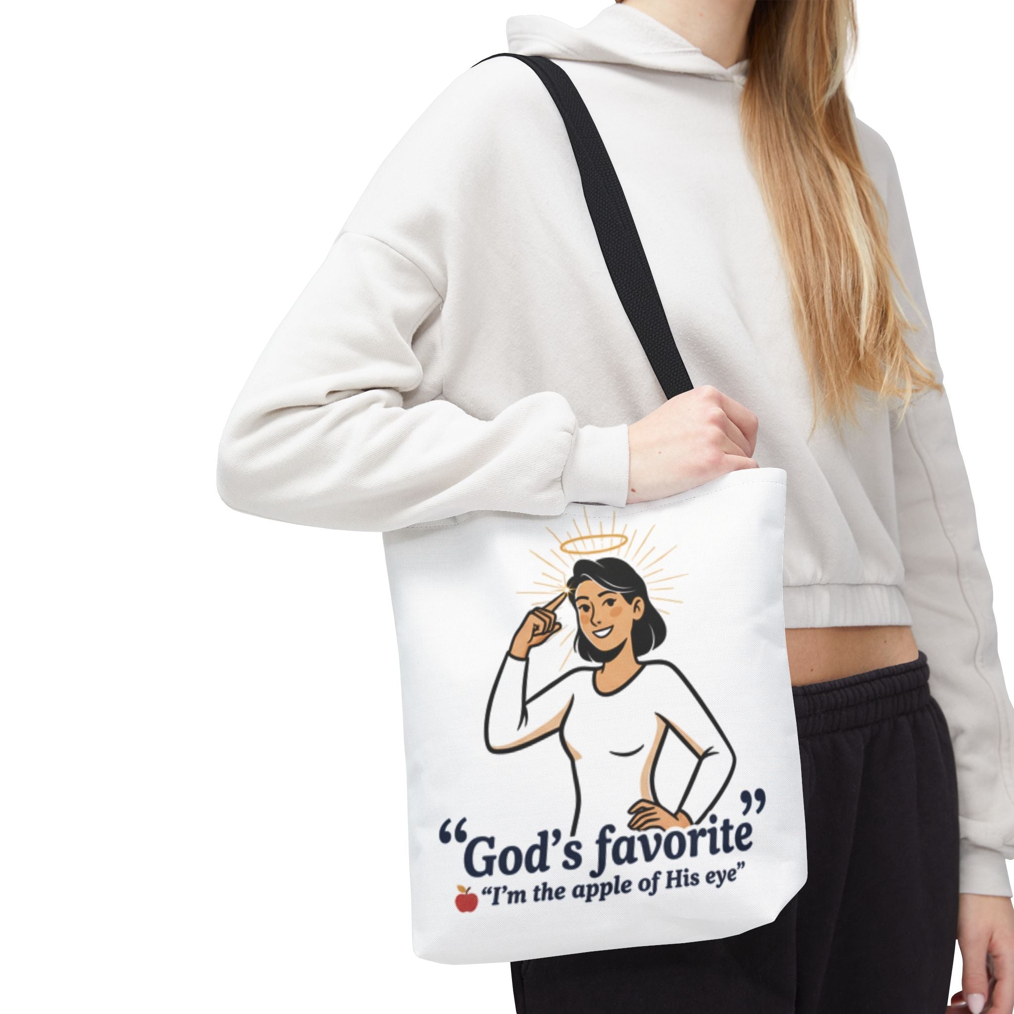 Christian Tote Bag — "God's Favorite: I'm the Apple of His Eye" Psalm 17:8