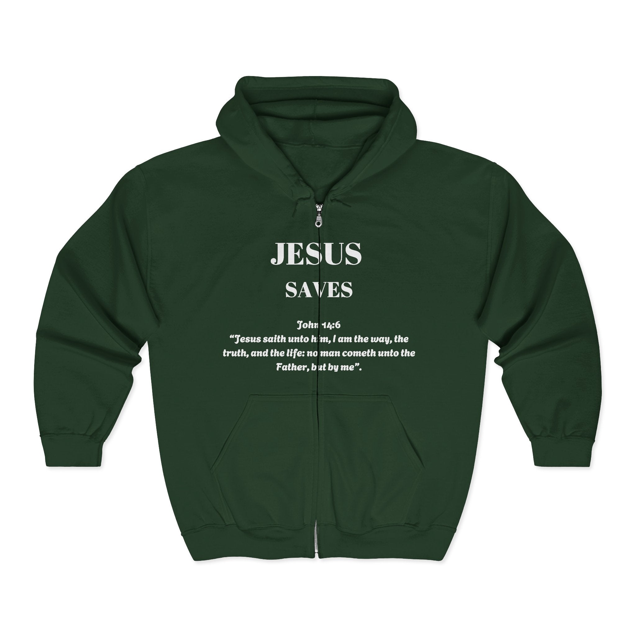 Full Zip Hooded Sweatshirt - Jesus Saves Design