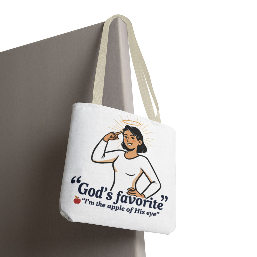 Christian Tote Bag — "God's Favorite: I'm the Apple of His Eye" Psalm 17:8