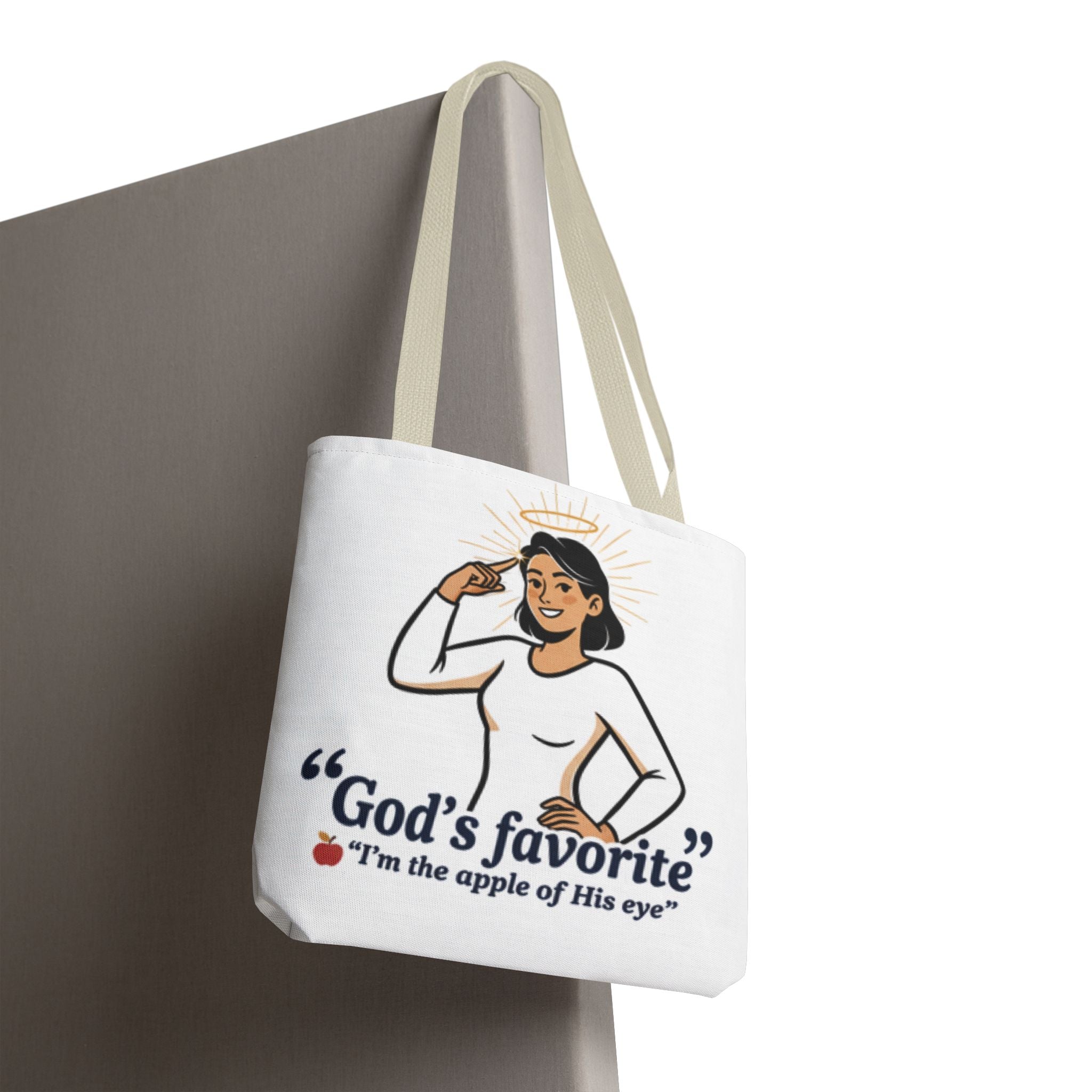 Christian Tote Bag — "God's Favorite: I'm the Apple of His Eye" Psalm 17:8