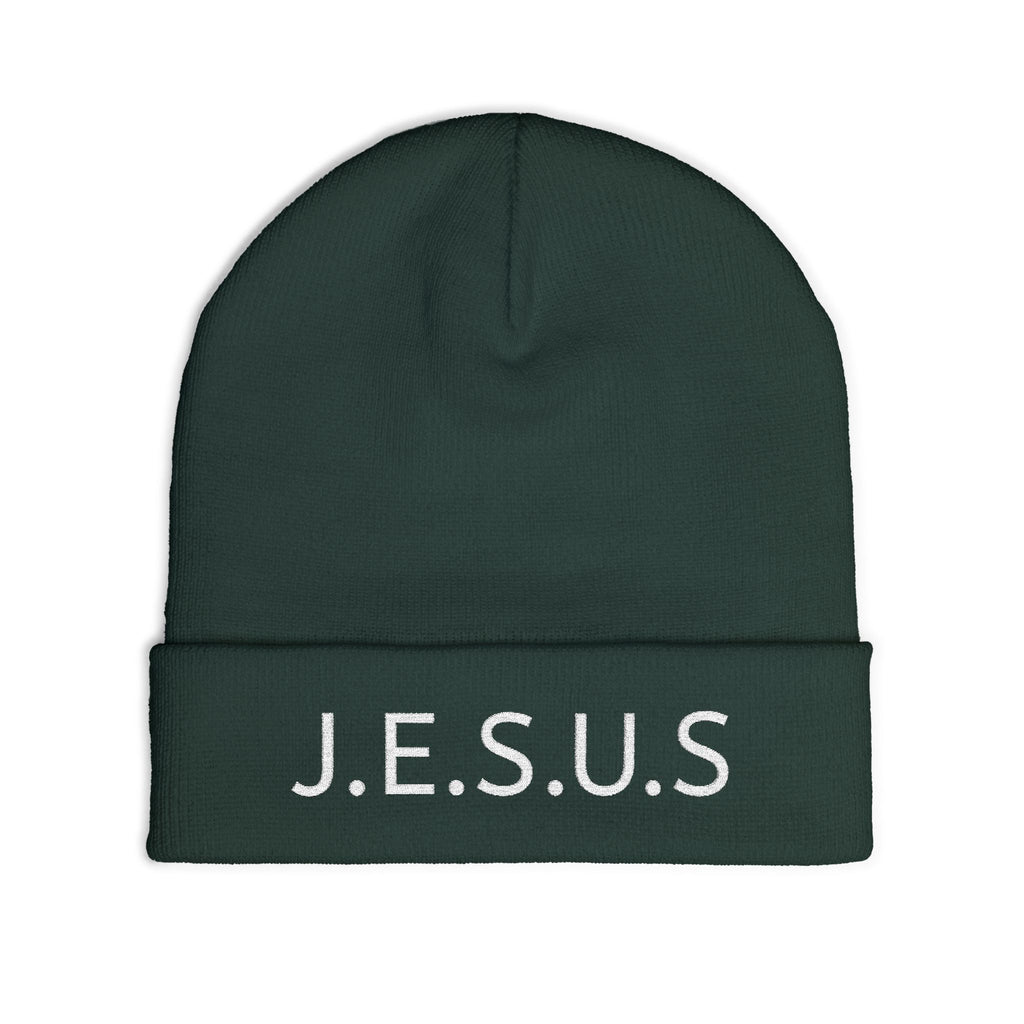 Embroidered JESUS Knit Beanie — Christian Faith Winter Hat