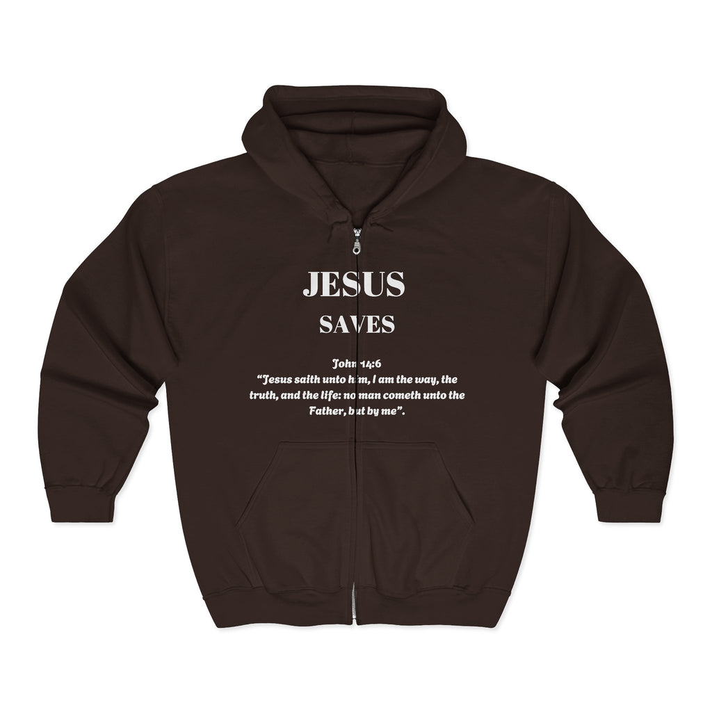 Full Zip Hooded Sweatshirt - Jesus Saves Design