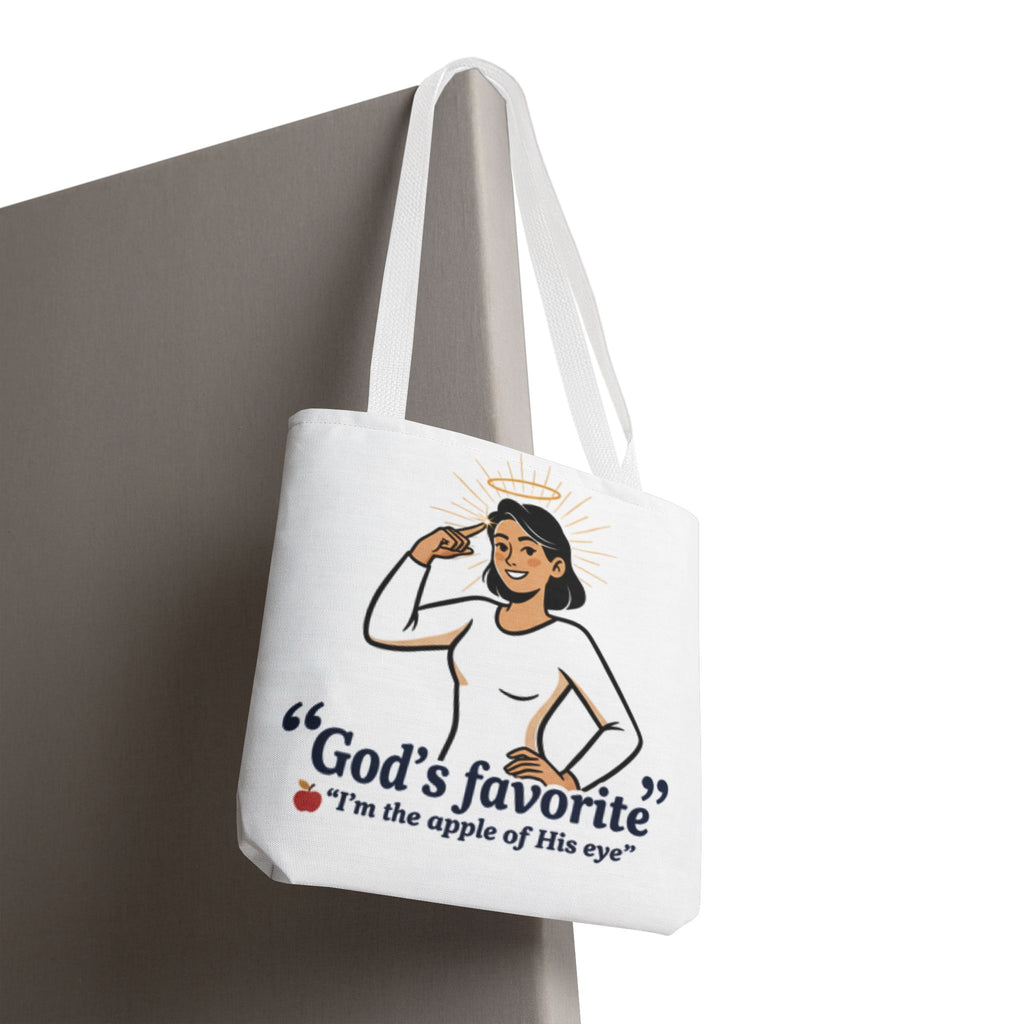 Christian Tote Bag — "God's Favorite: I'm the Apple of His Eye" Psalm 17:8