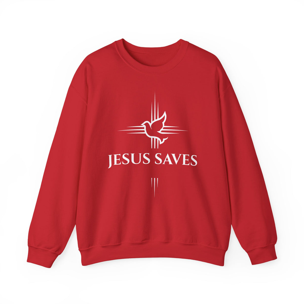 Jesus Saves Crewneck Sweatshirt — Christian Dove Cross Apparel (John 14:6 Back)