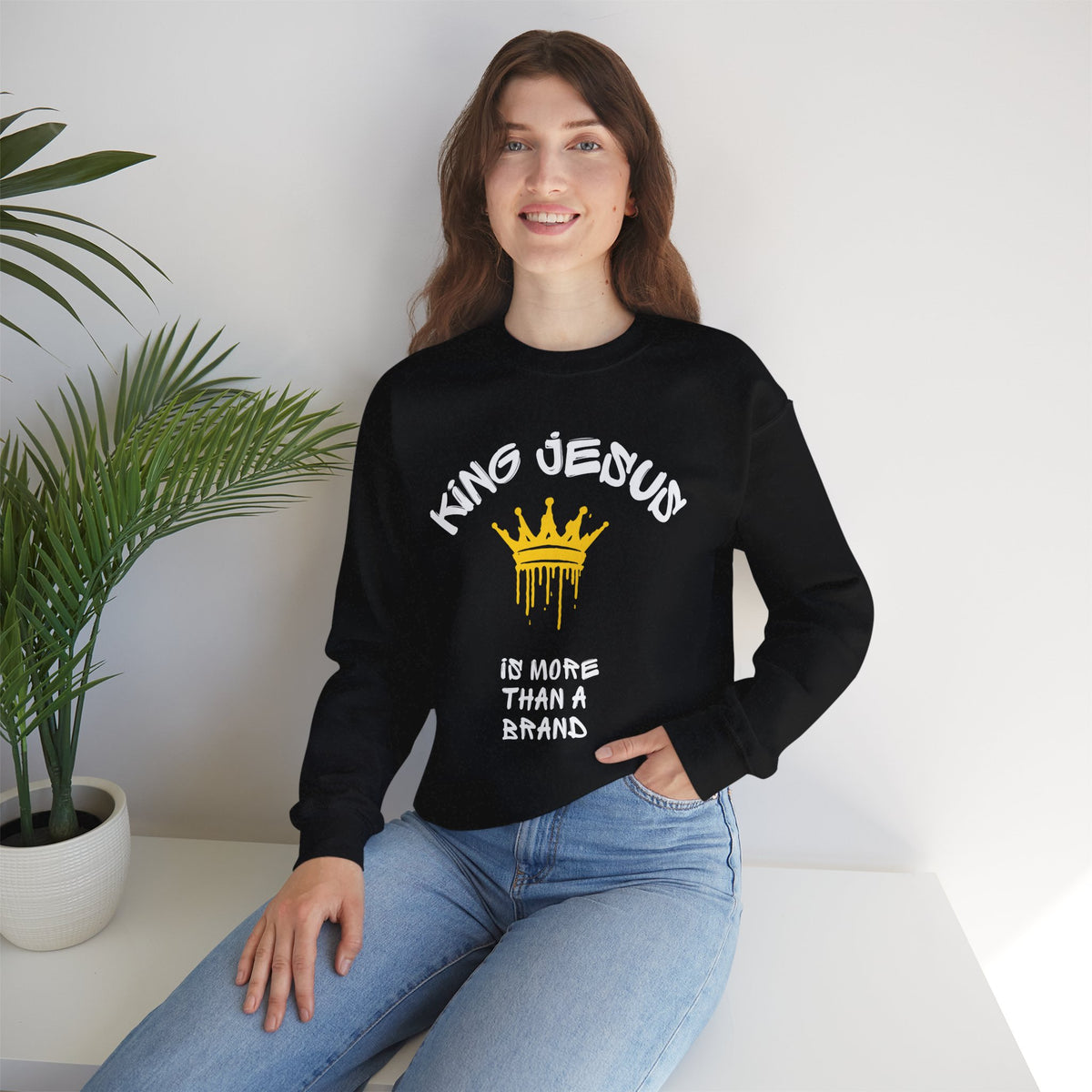 King Jesus Crewneck Sweatshirt — "King Jesus Is More Than A Brand" Religious Pullover