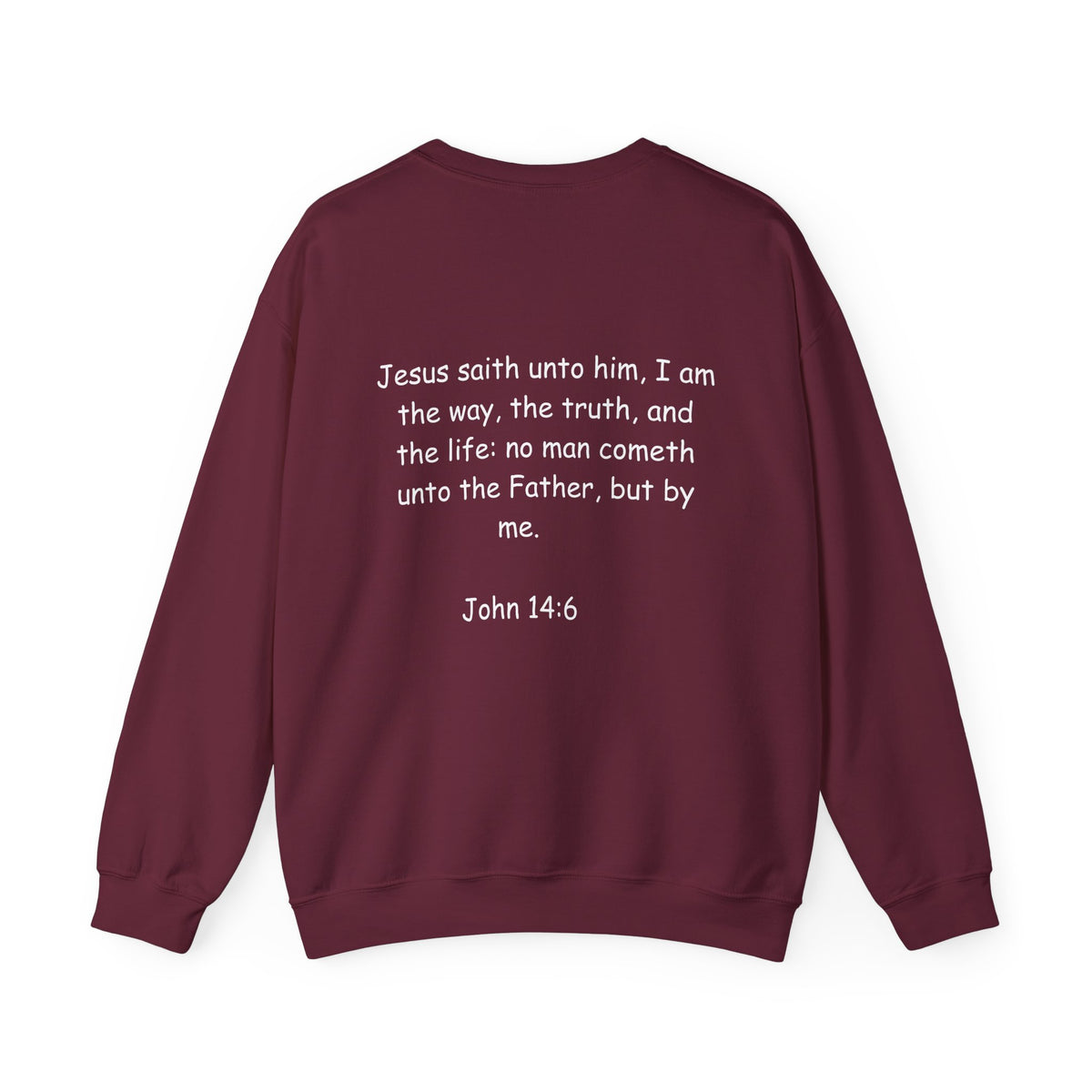 Jesus Saves Crewneck Sweatshirt — Christian Dove Cross Apparel (John 14:6 Back)