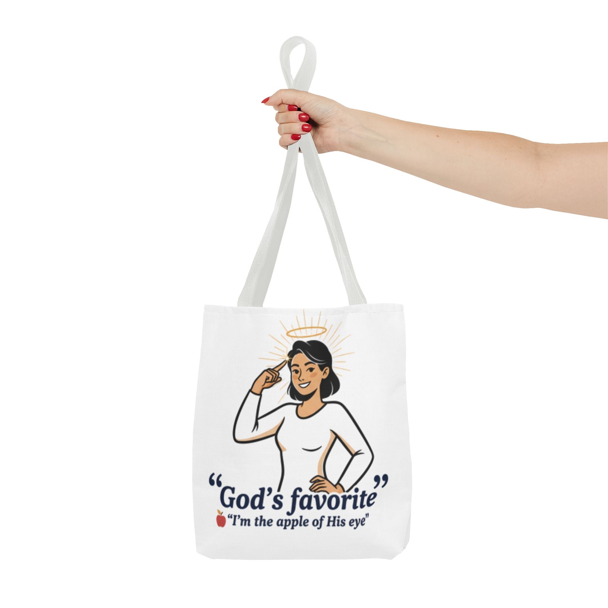 Christian Tote Bag — "God's Favorite: I'm the Apple of His Eye" Psalm 17:8