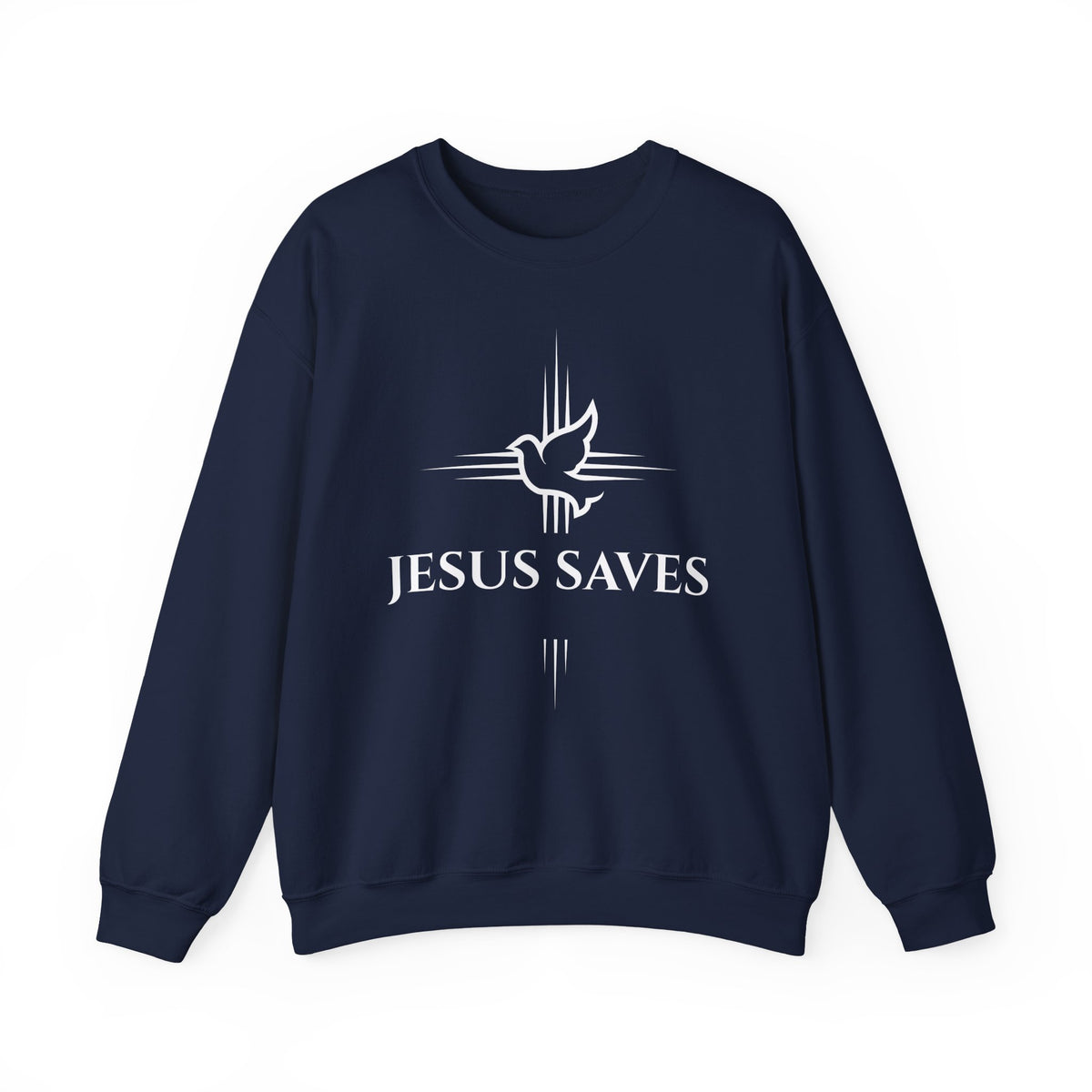 Jesus Saves Crewneck Sweatshirt — Christian Dove Cross Apparel (John 14:6 Back)
