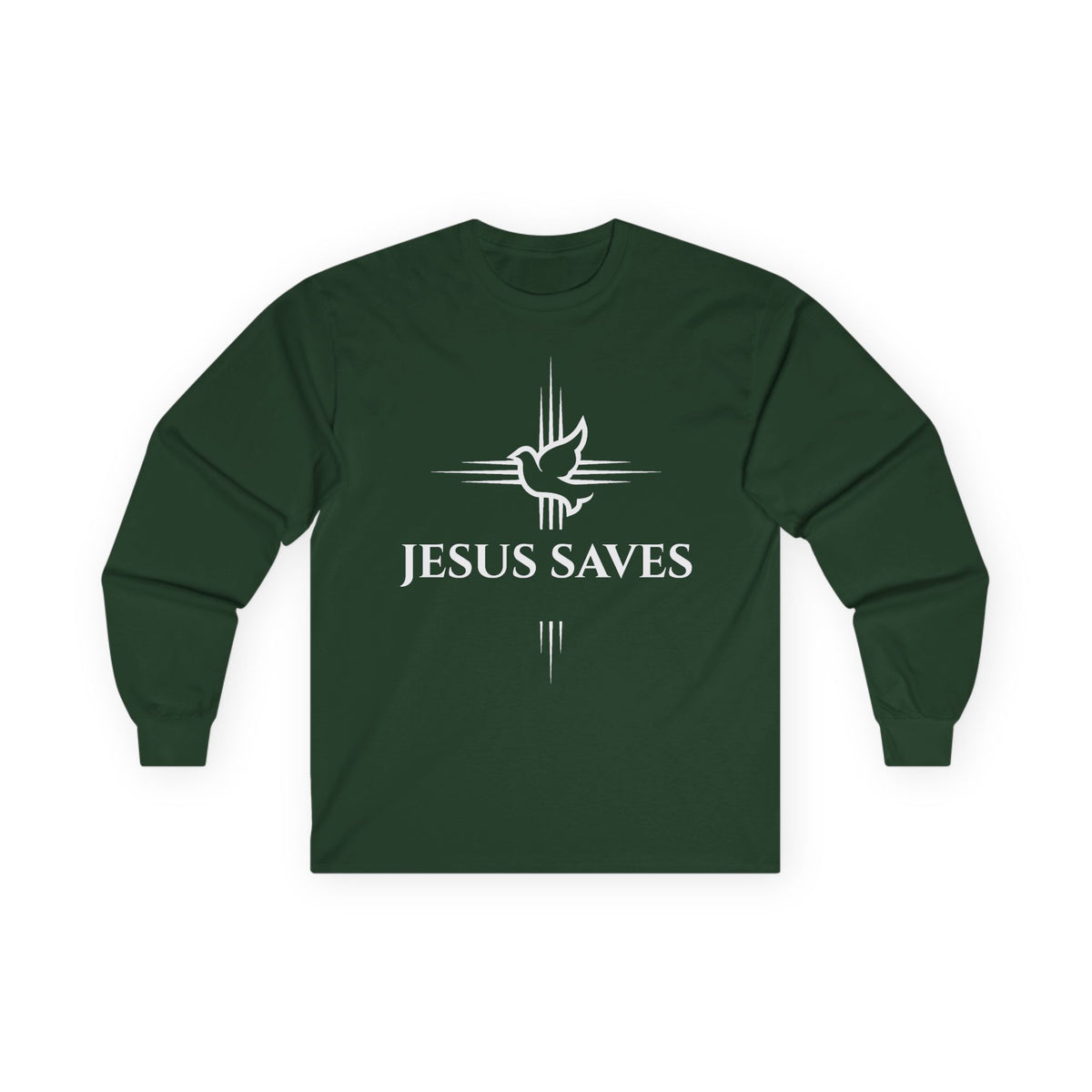 Christian Long Sleeve Tee — "Jesus Saves" with John 14:6 Back