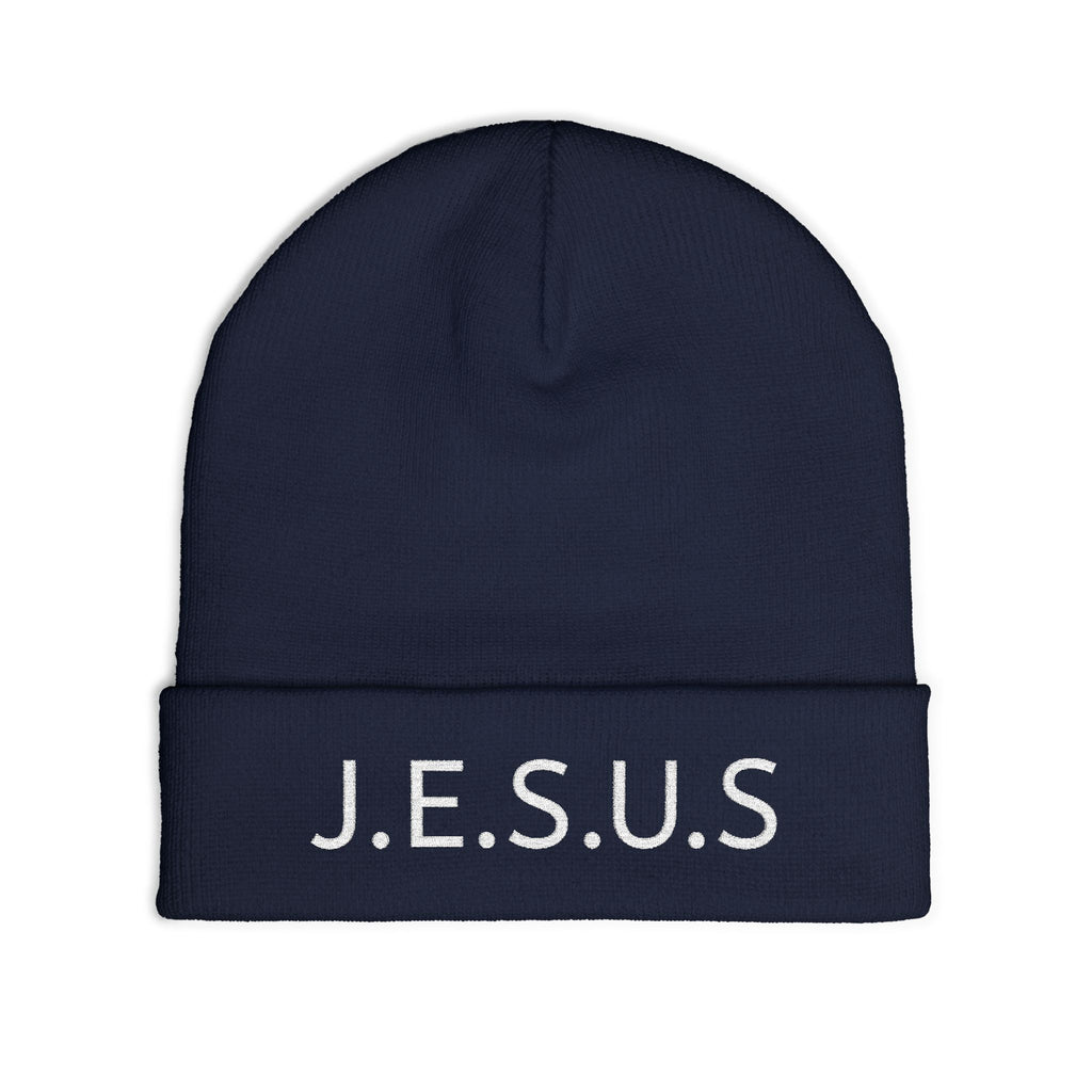 Embroidered JESUS Knit Beanie — Christian Faith Winter Hat