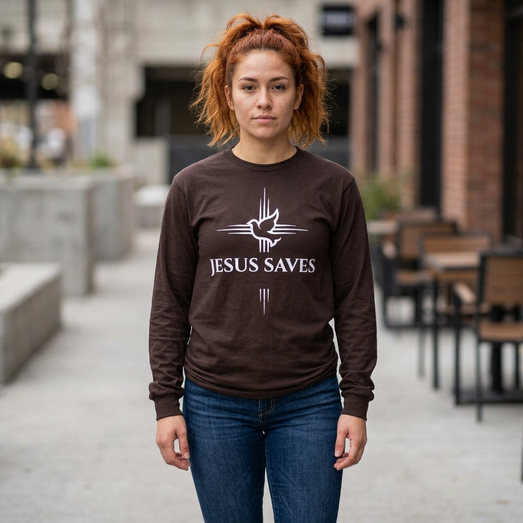 Christian Long Sleeve Tee — "Jesus Saves" with John 14:6 Back