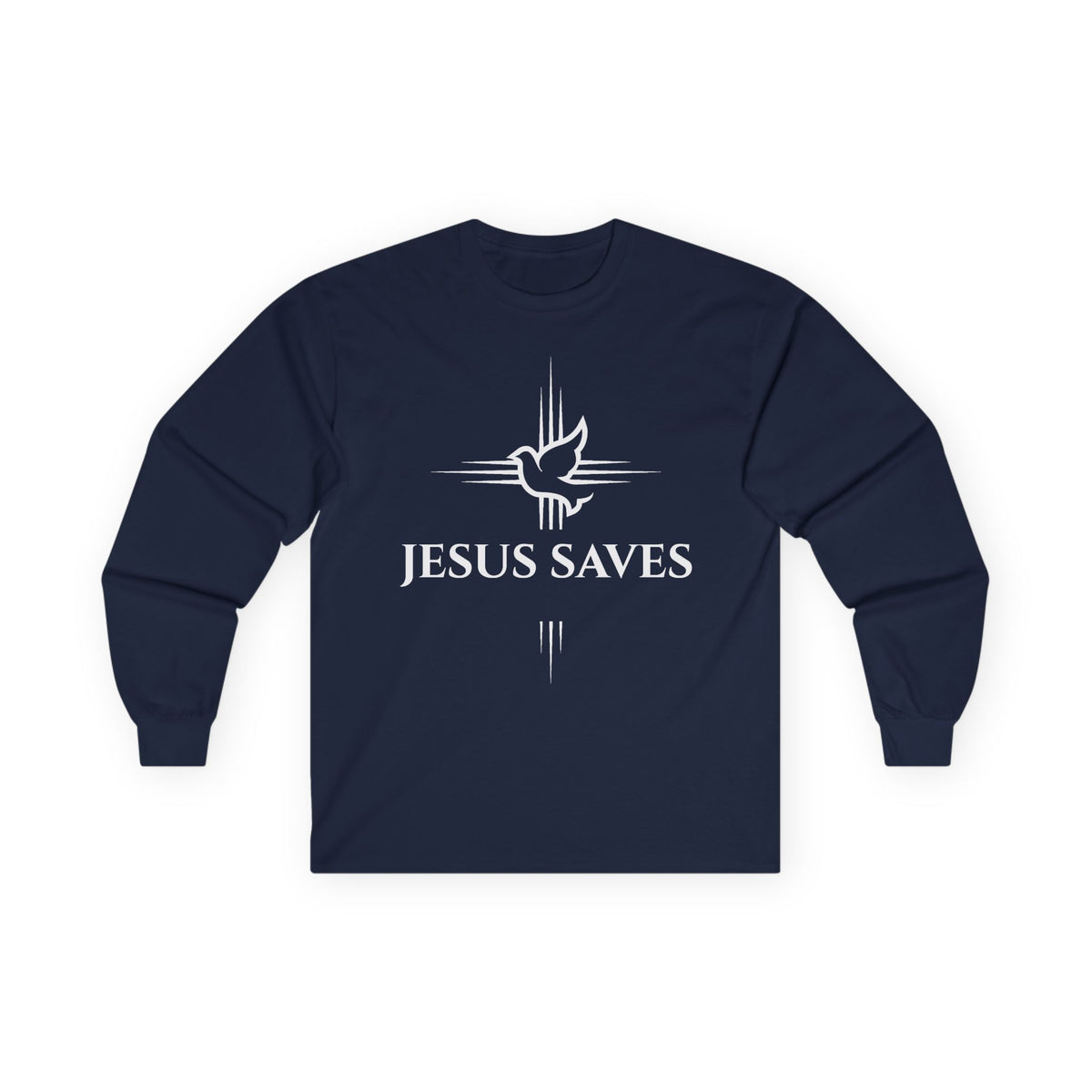 Christian Long Sleeve Tee — "Jesus Saves" with John 14:6 Back