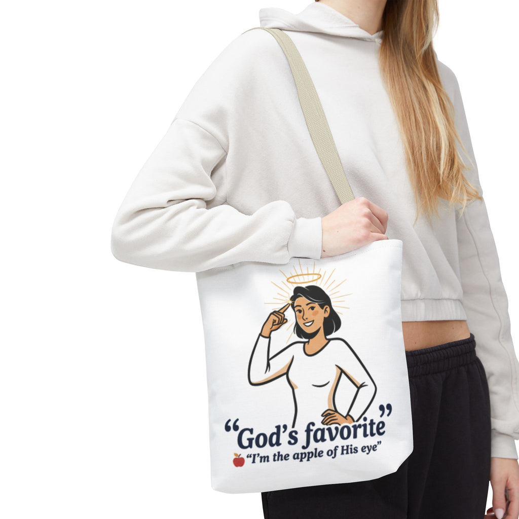Christian Tote Bag — "God's Favorite: I'm the Apple of His Eye" Psalm 17:8