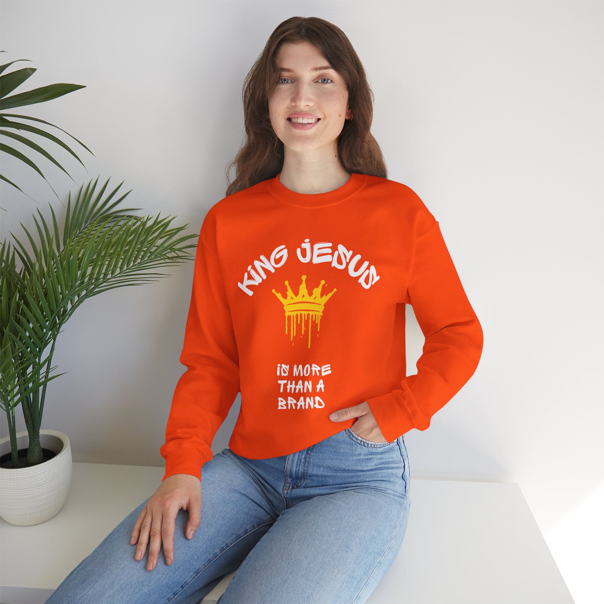 King Jesus Crewneck Sweatshirt — "King Jesus Is More Than A Brand" Religious Pullover