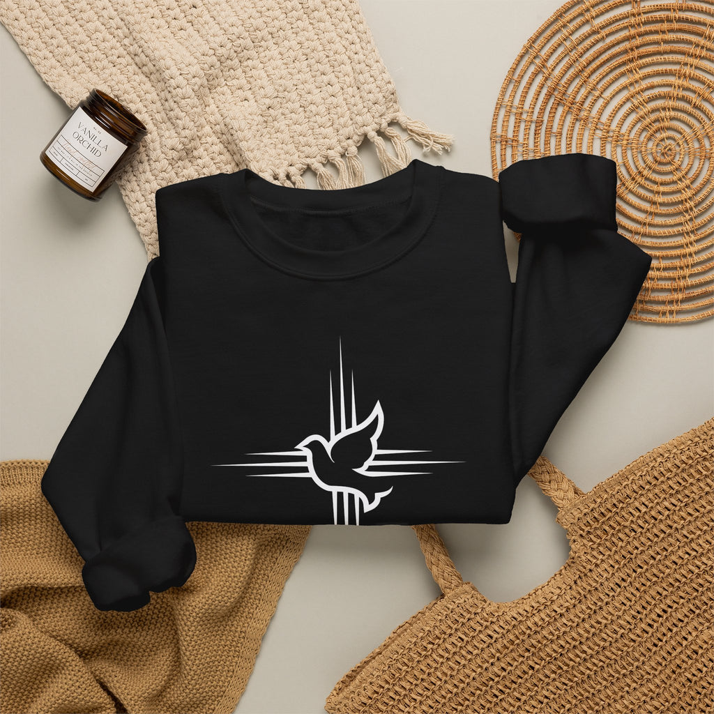 Jesus Saves Crewneck Sweatshirt — Christian Dove Cross Apparel (John 14:6 Back)