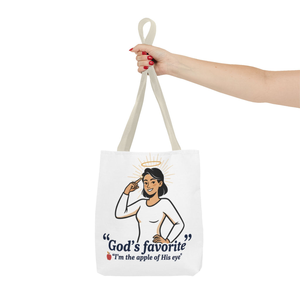 Christian Tote Bag — "God's Favorite: I'm the Apple of His Eye" Psalm 17:8