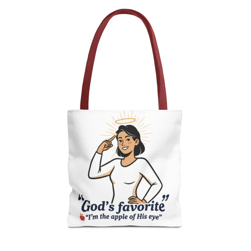 Christian Tote Bag — "God's Favorite: I'm the Apple of His Eye" Psalm 17:8