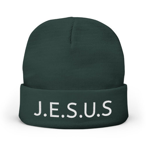 Embroidered JESUS Knit Beanie — Christian Faith Winter Hat