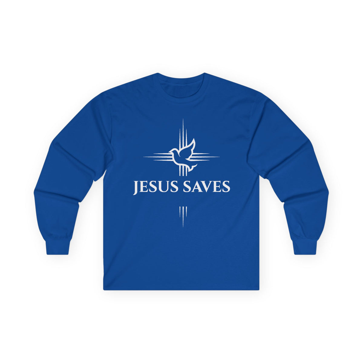 Christian Long Sleeve Tee — "Jesus Saves" with John 14:6 Back