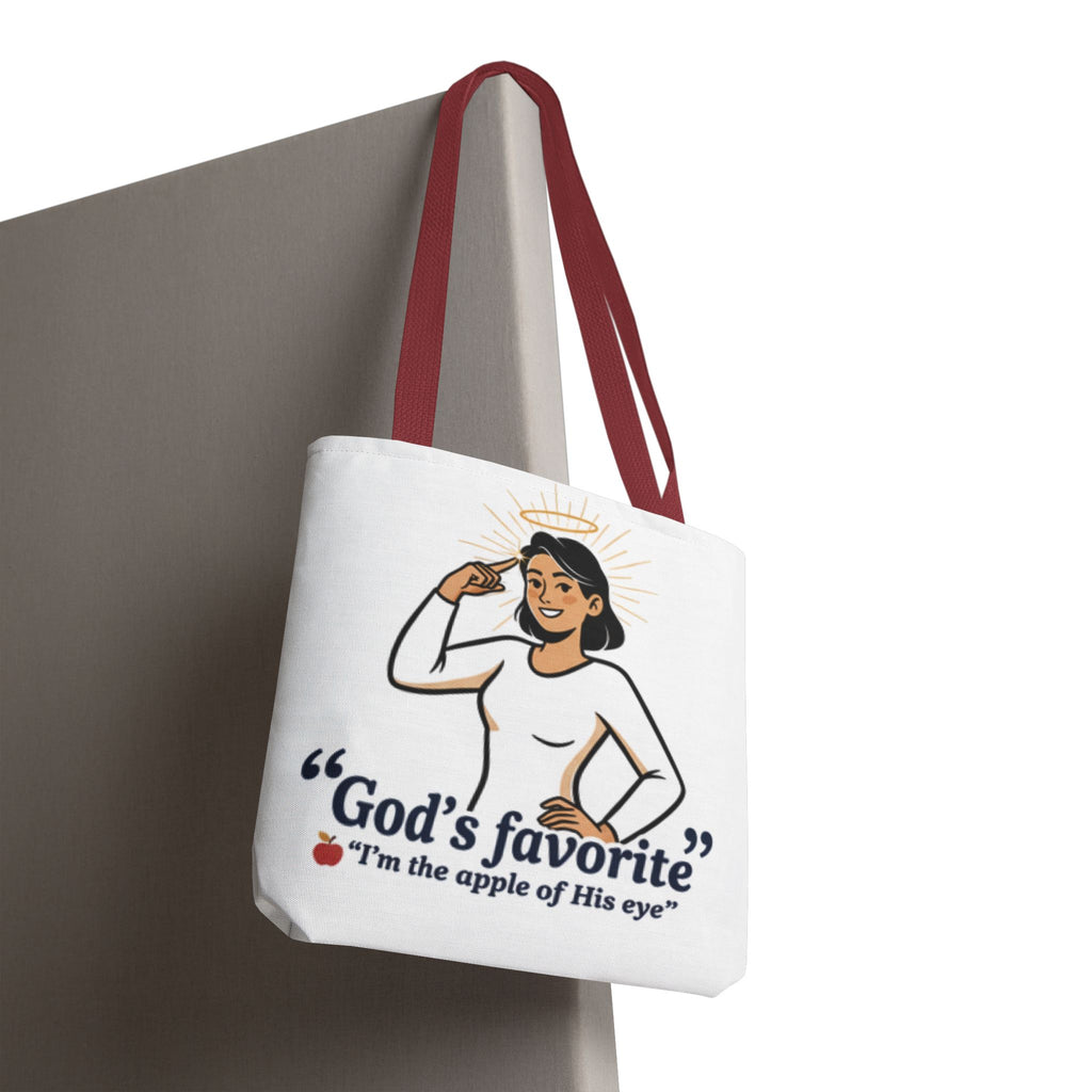 Christian Tote Bag — "God's Favorite: I'm the Apple of His Eye" Psalm 17:8