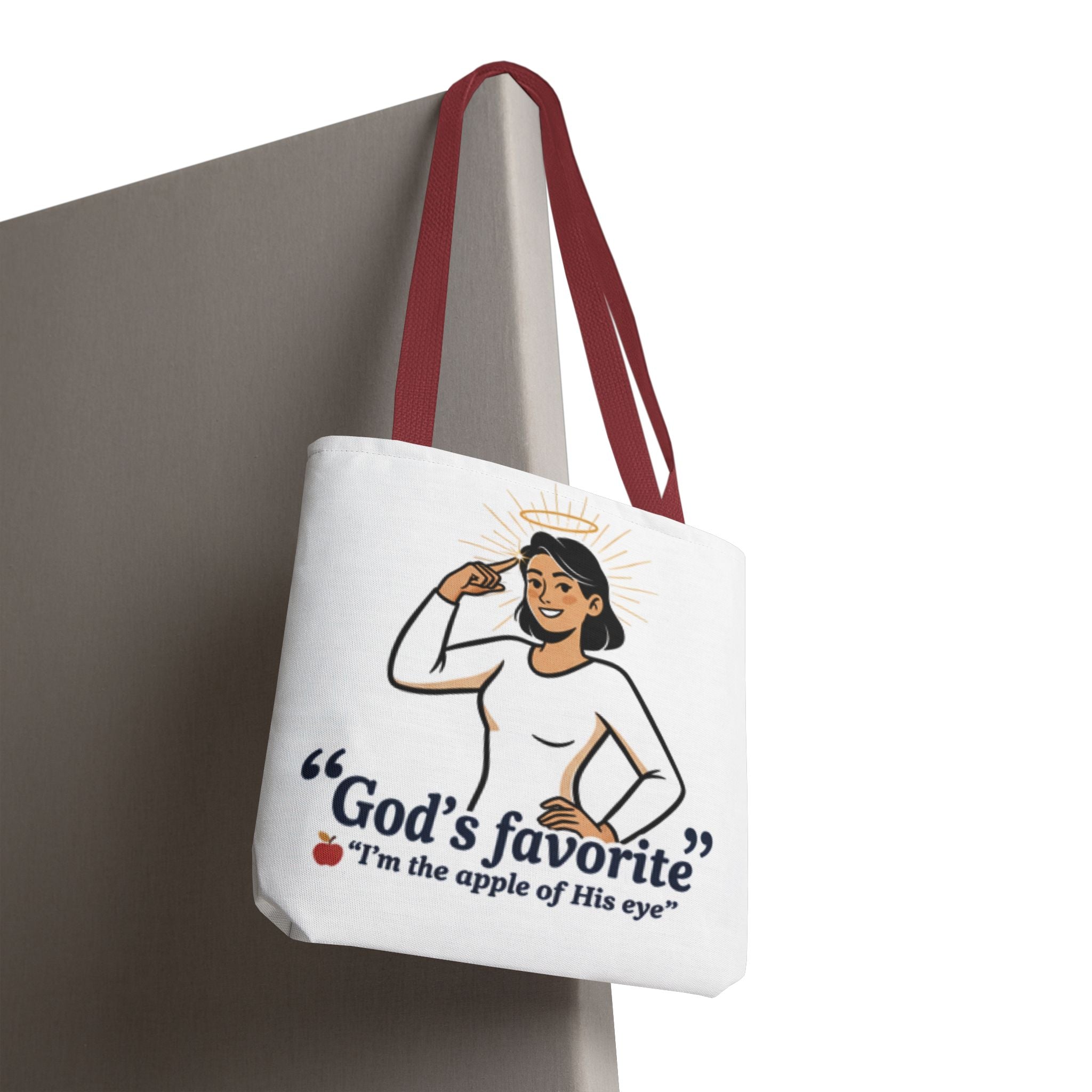 Christian Tote Bag — "God's Favorite: I'm the Apple of His Eye" Psalm 17:8