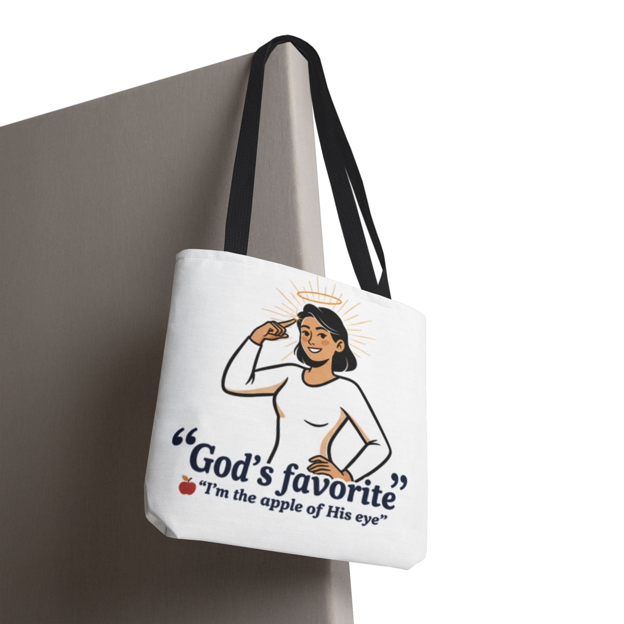 Christian Tote Bag — "God's Favorite: I'm the Apple of His Eye" Psalm 17:8