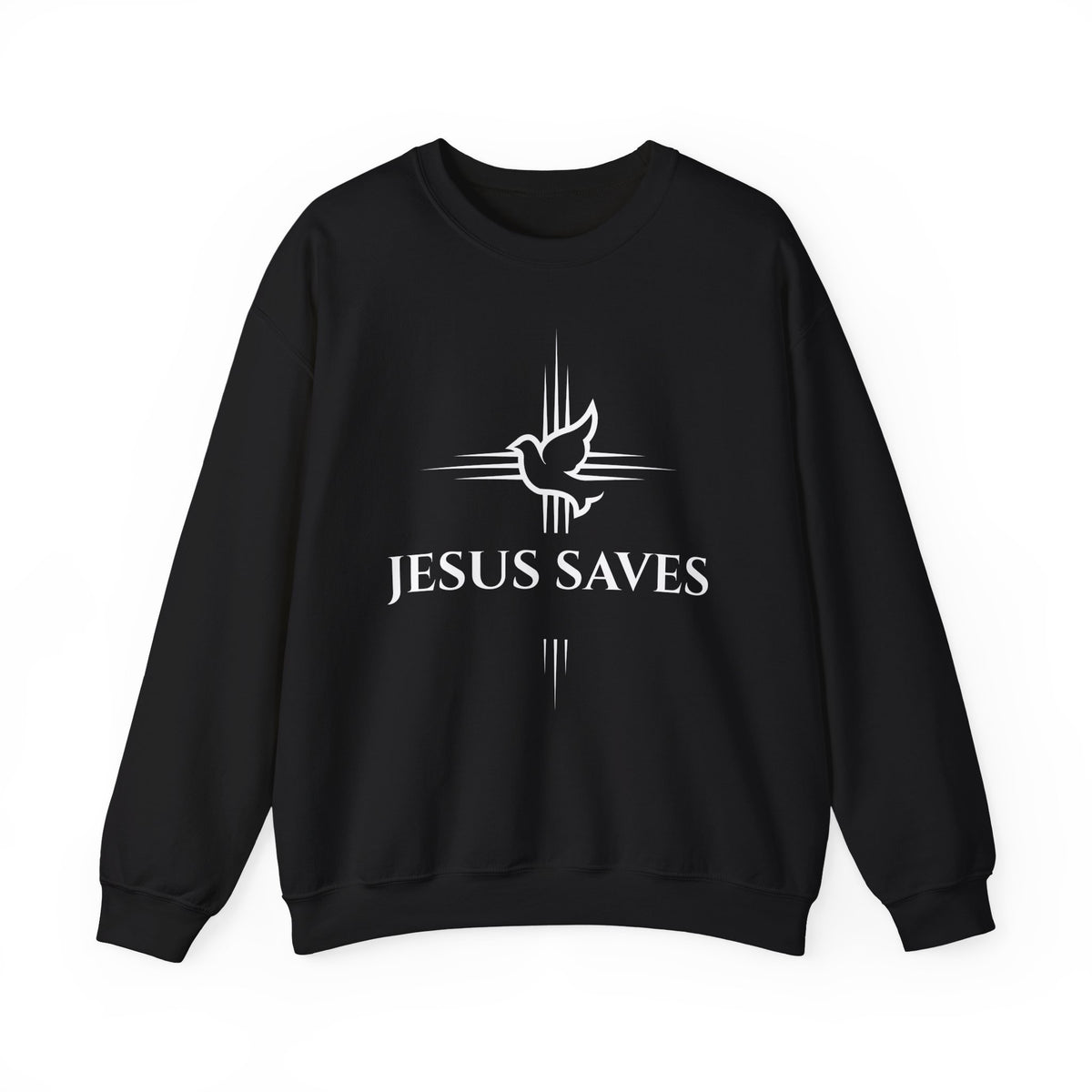 Jesus Saves Crewneck Sweatshirt — Christian Dove Cross Apparel (John 14:6 Back)