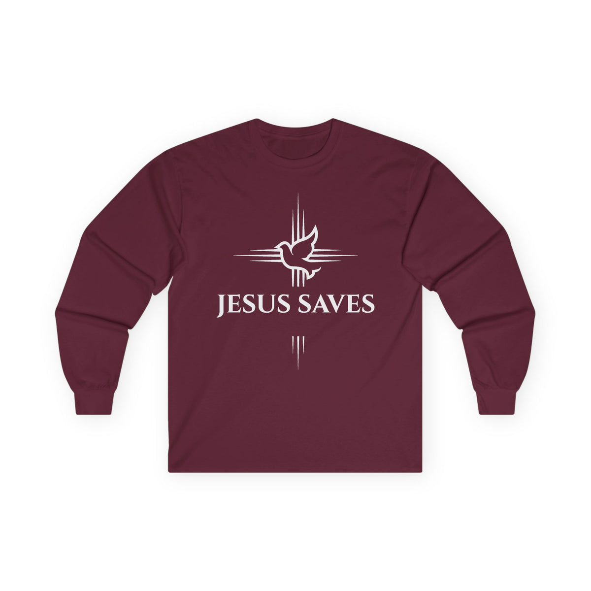 Christian Long Sleeve Tee — "Jesus Saves" with John 14:6 Back