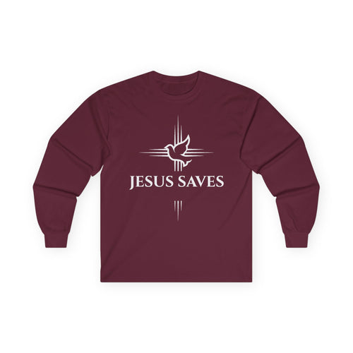 Christian Long Sleeve Tee — "Jesus Saves" with John 14:6 Back