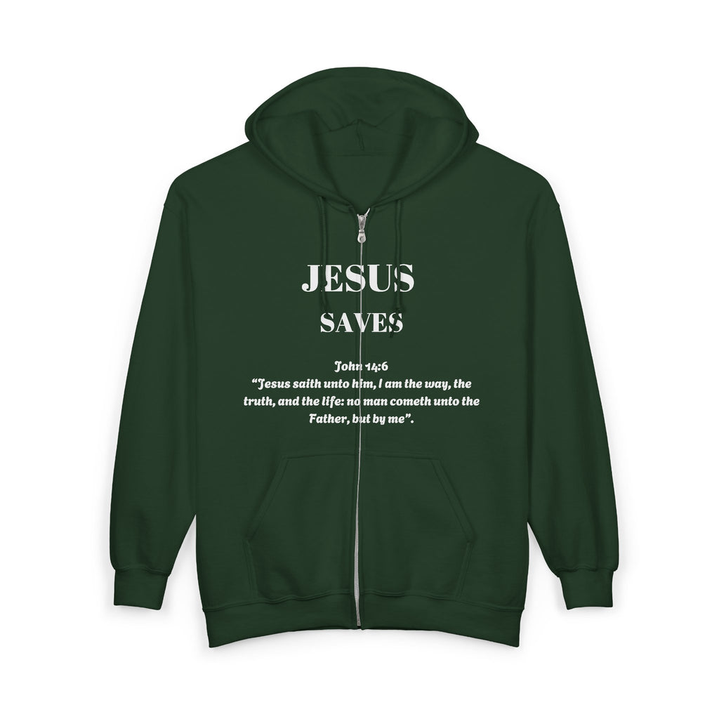 Full Zip Hooded Sweatshirt - Jesus Saves Design