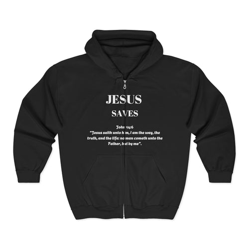 Full Zip Hooded Sweatshirt - Jesus Saves Design
