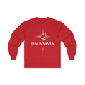 Christian Long Sleeve Tee — "Jesus Saves" with John 14:6 Back