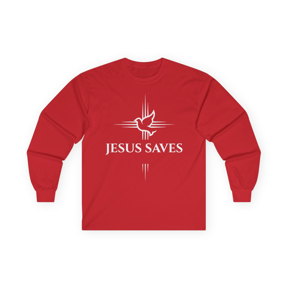 Christian Long Sleeve Tee — "Jesus Saves" with John 14:6 Back