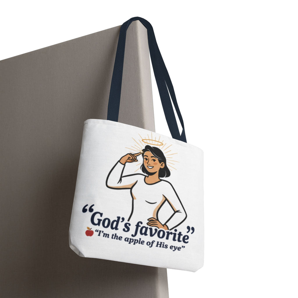 Christian Tote Bag — "God's Favorite: I'm the Apple of His Eye" Psalm 17:8