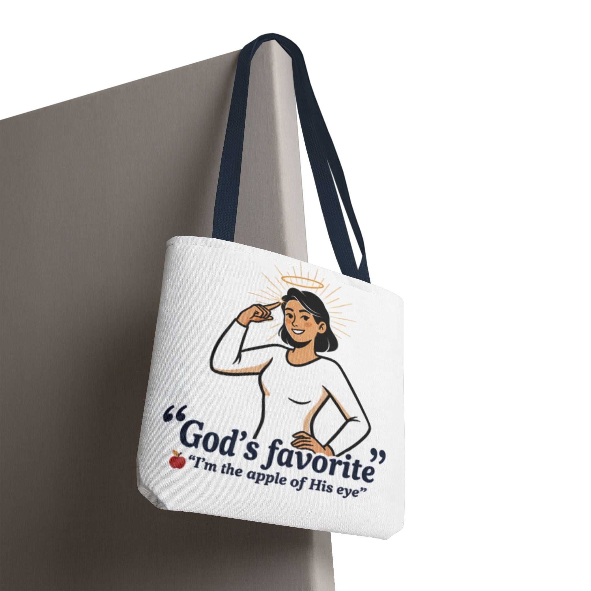 Christian Tote Bag — "God's Favorite: I'm the Apple of His Eye" Psalm 17:8