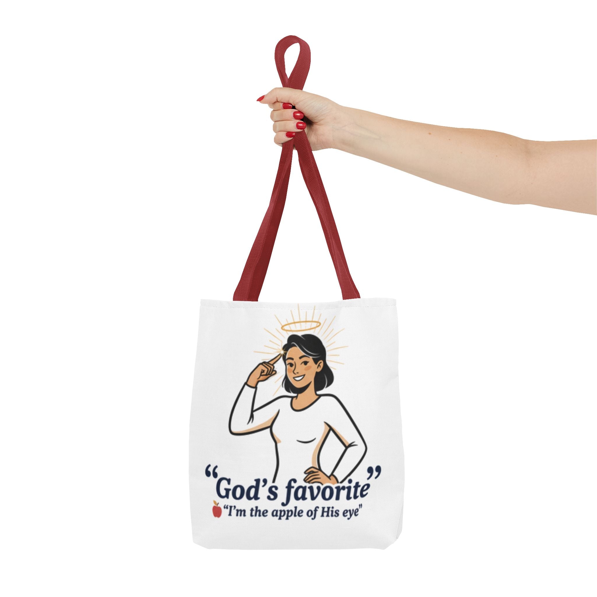 Christian Tote Bag — "God's Favorite: I'm the Apple of His Eye" Psalm 17:8
